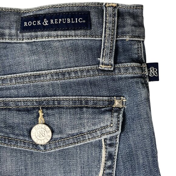Rock & Republic Kendall Mid-Rise Jeans 10 Straight Leg Denim Button Flap Pockets - Picture 8 of 15